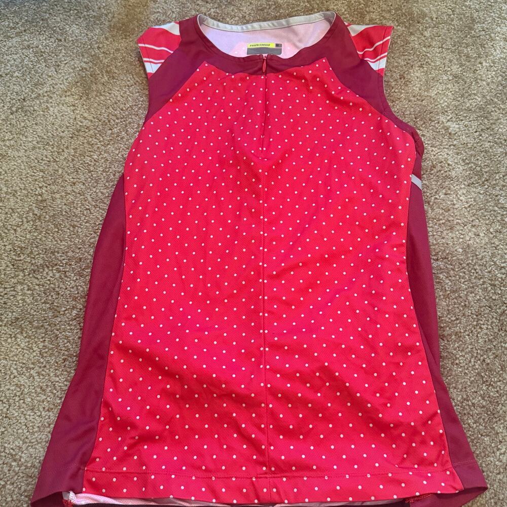 Novara sleeveless cycling jersey red polka dot colorful back pkts sz M Ironman